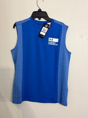 Under Armour Boys Youth Sleeveless Shirt Blue Dri Fit Size XL NWT